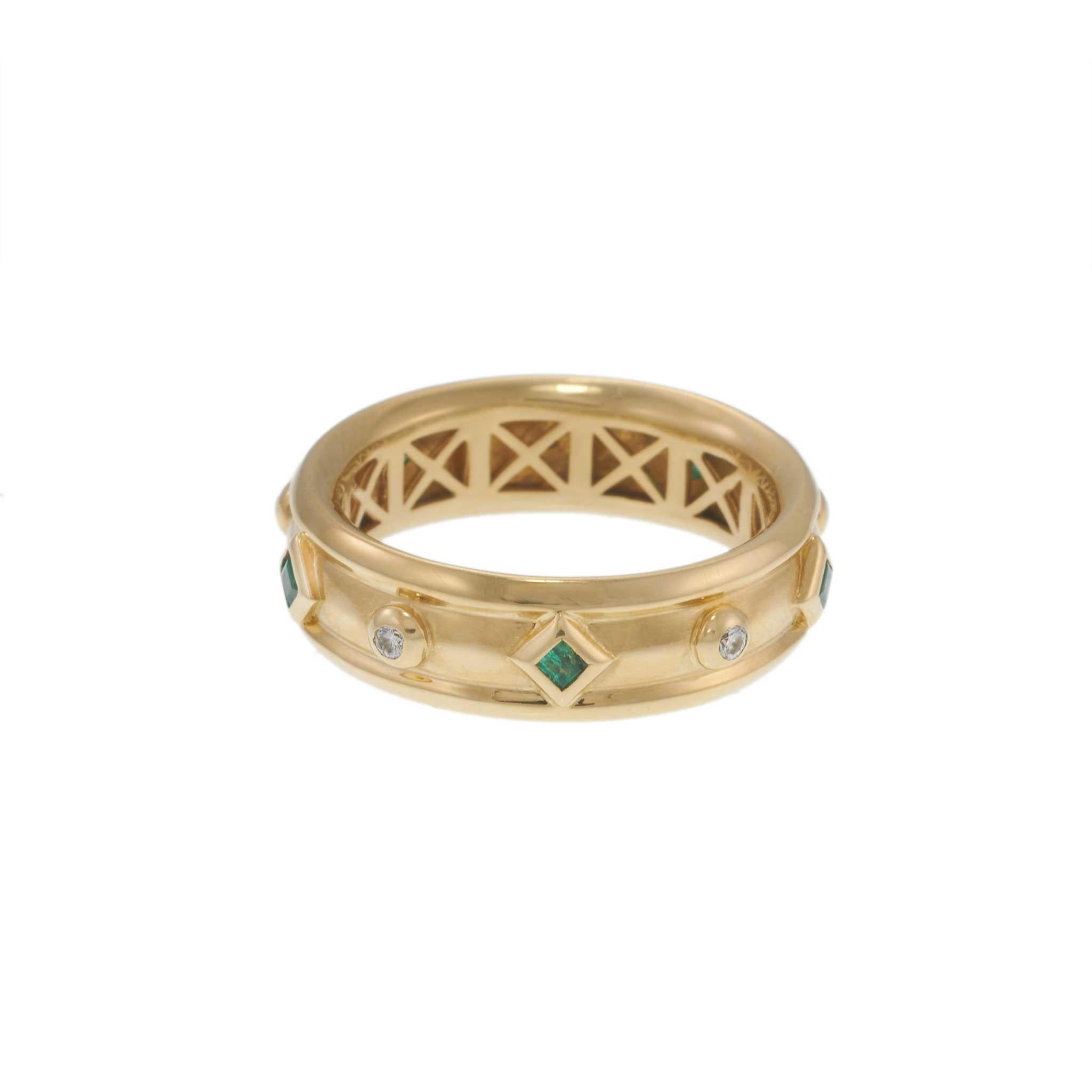 Estate 18KT Yellow Gold David Yurman Modern Renaissance Emerald & Diamond Ring