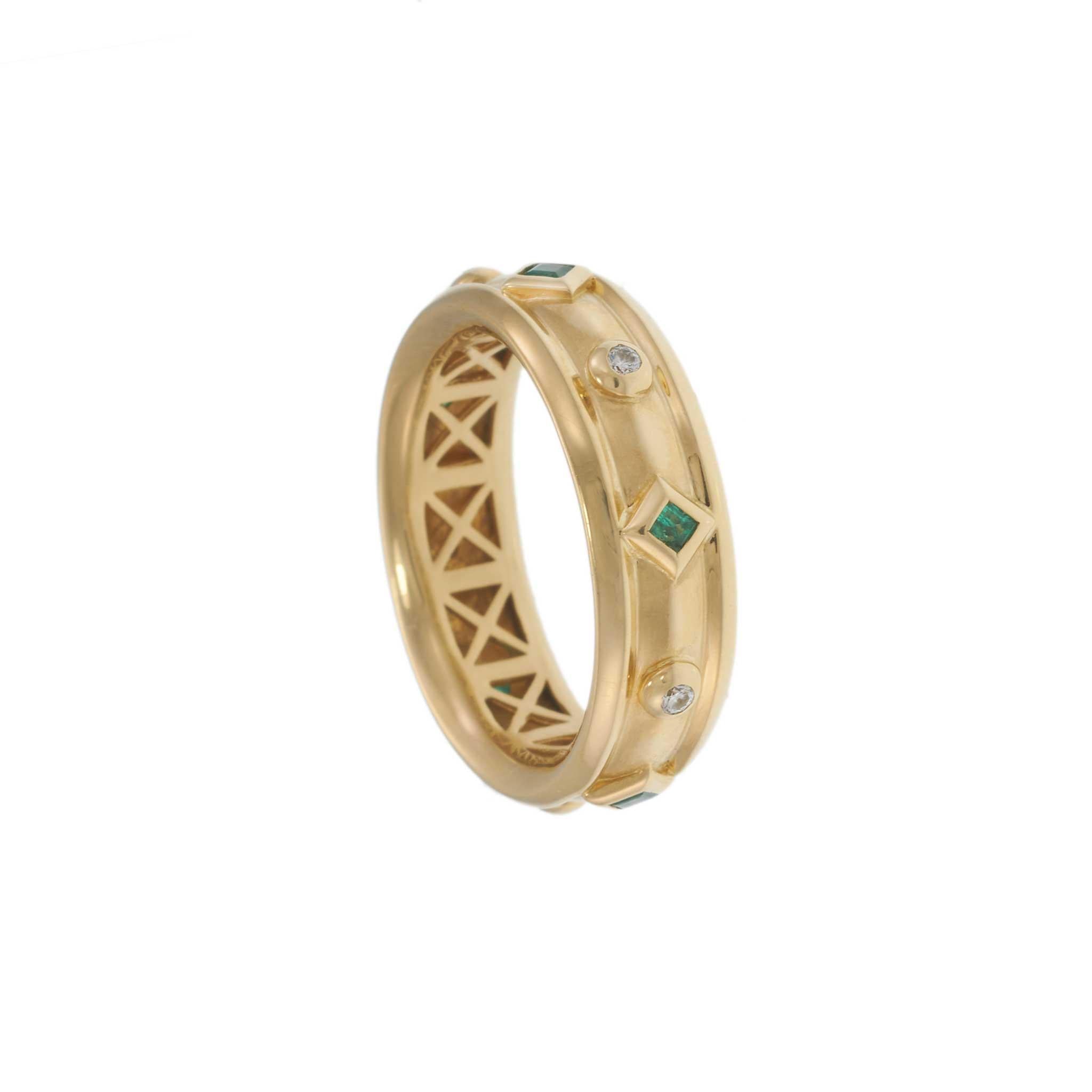 Estate 18KT Yellow Gold David Yurman Modern Renaissance Emerald & Diamond Ring