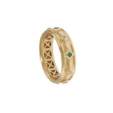 Estate 18KT Yellow Gold David Yurman Modern Renaissance Emerald & Diamond Ring