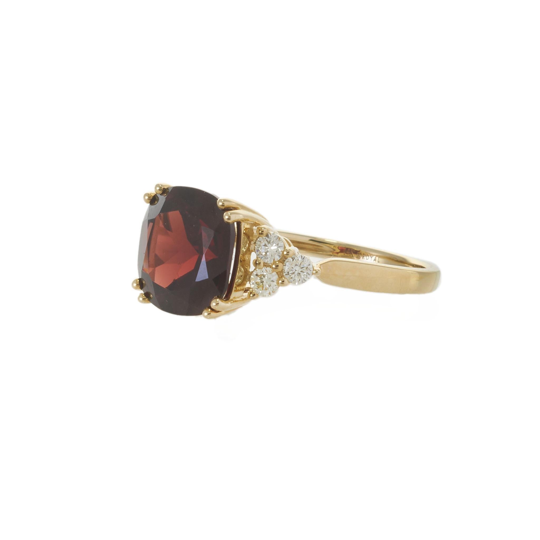 14KT Yellow Gold 4.60CT Cushion Cut Garnet and Diamond Ring