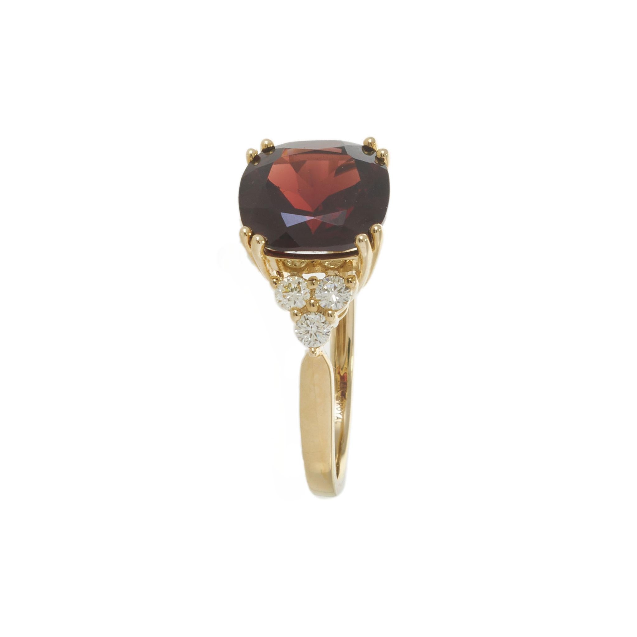 14KT Yellow Gold 4.60CT Cushion Cut Garnet and Diamond Ring