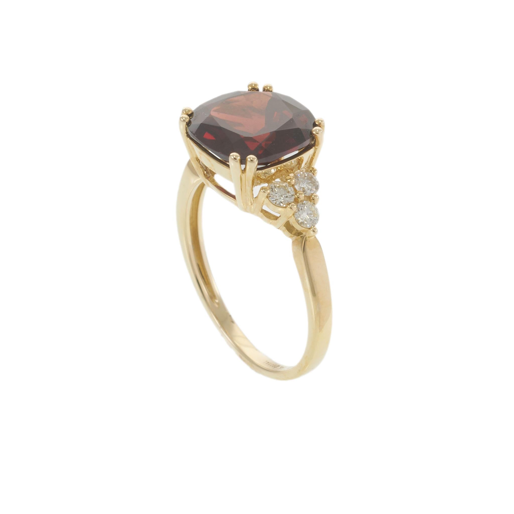 14KT Yellow Gold 4.60CT Cushion Cut Garnet and Diamond Ring