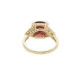 14KT Yellow Gold 4.60CT Cushion Cut Garnet and Diamond Ring