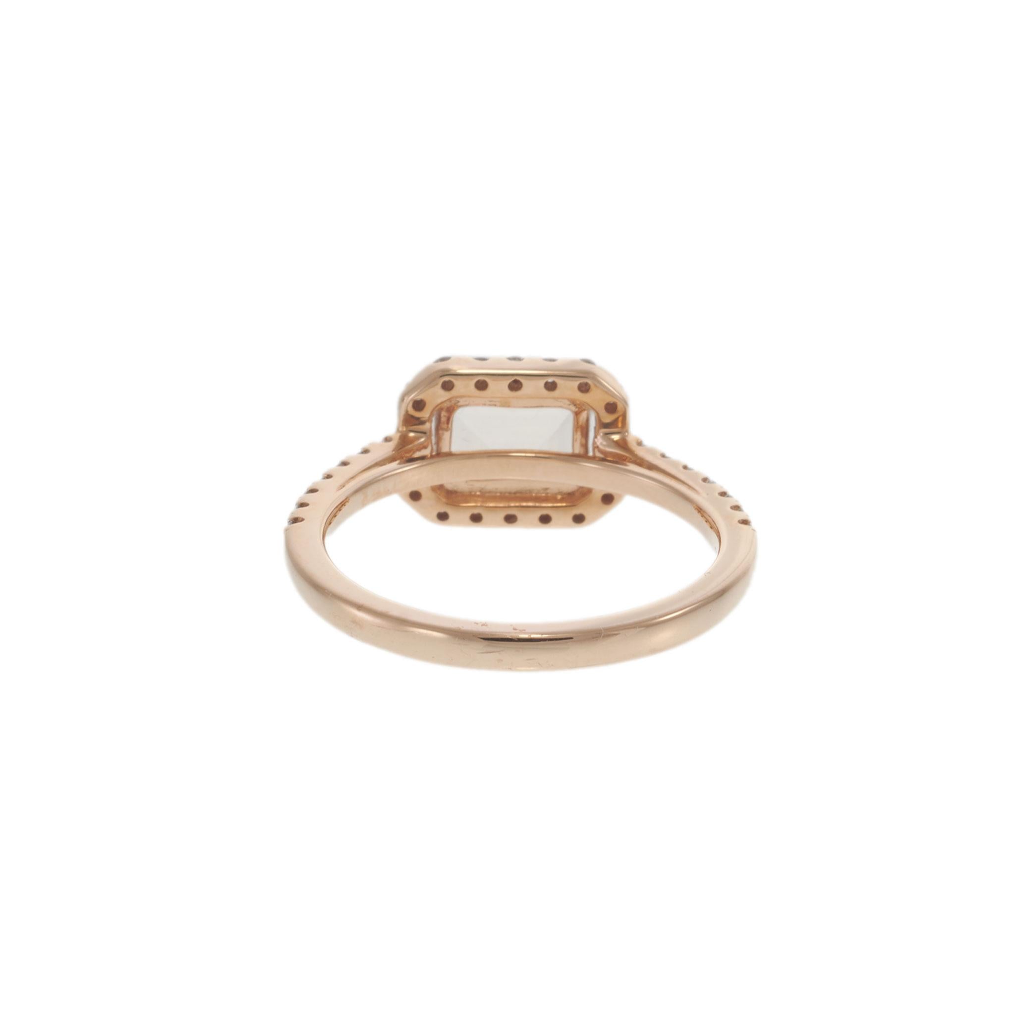 14KT Rose Gold Emerald Cut Morganite Ring with Diamond Halo and Shank