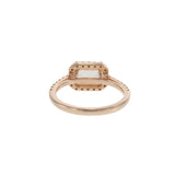 14KT Rose Gold Emerald Cut Morganite Ring with Diamond Halo and Shank