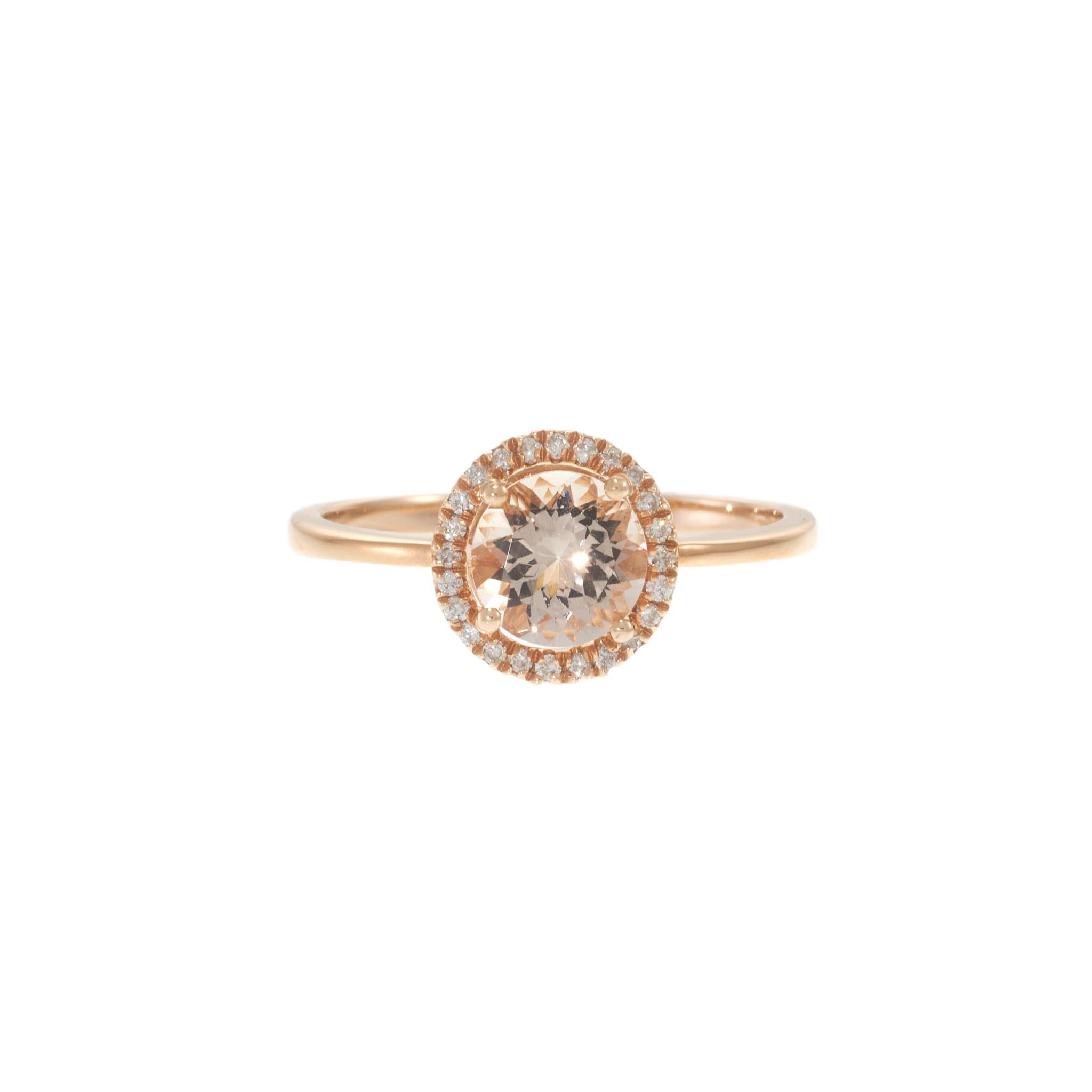 14KT Rose Gold Round Morganite Ring with Diamond Halo