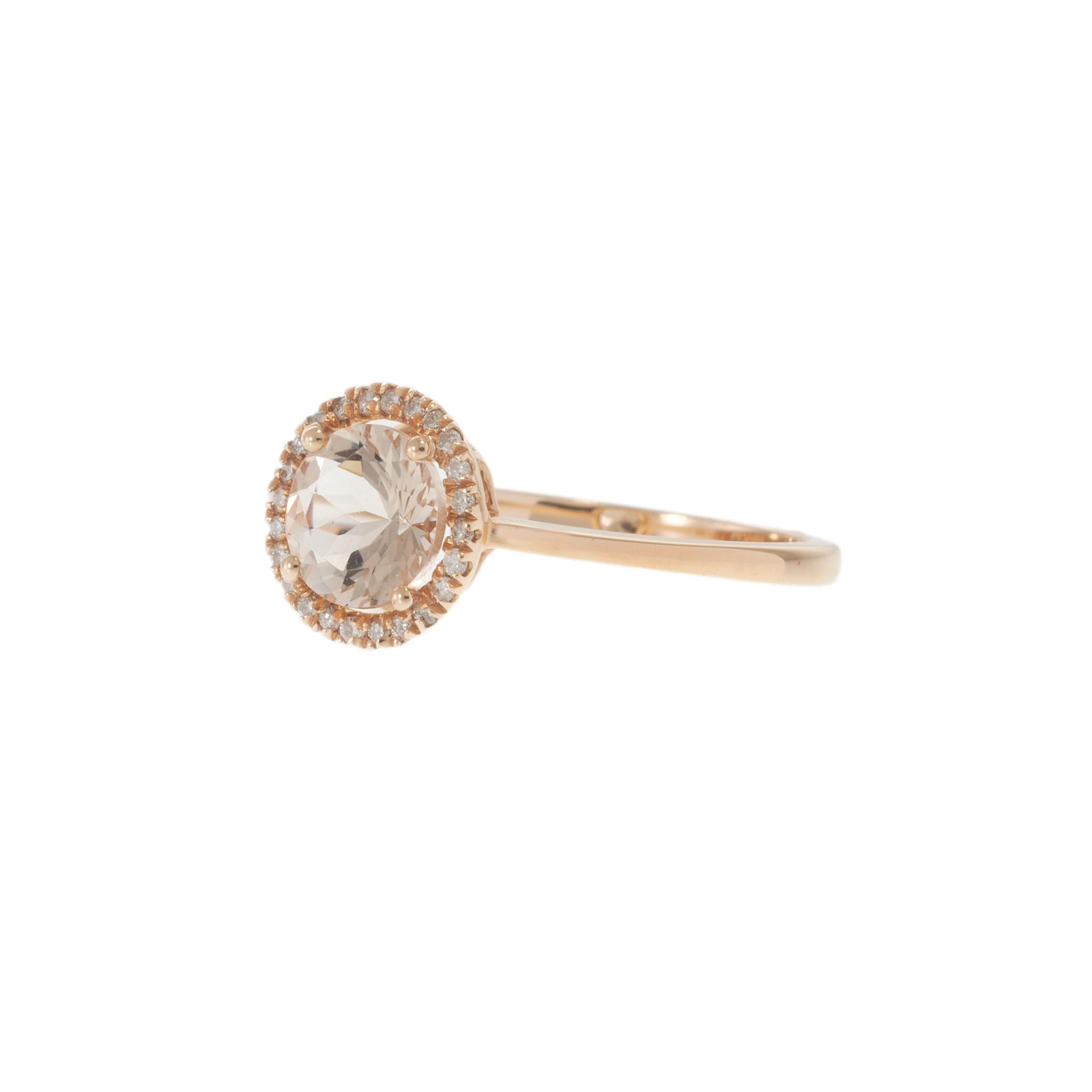 14KT Rose Gold Round Morganite Ring with Diamond Halo