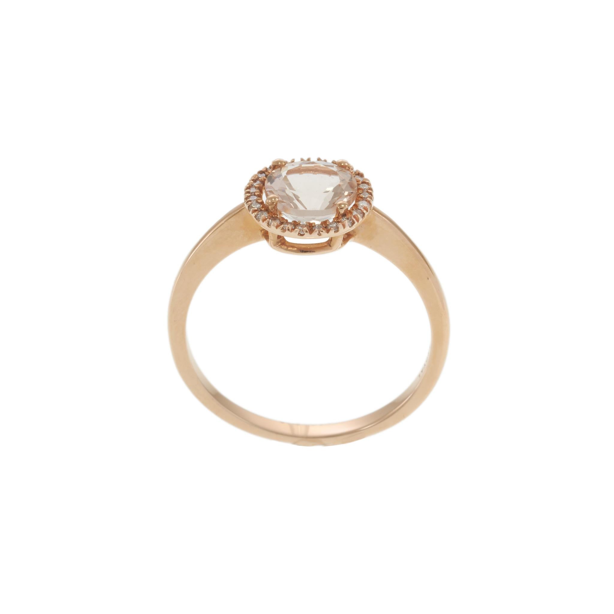 14KT Rose Gold Round Morganite Ring with Diamond Halo