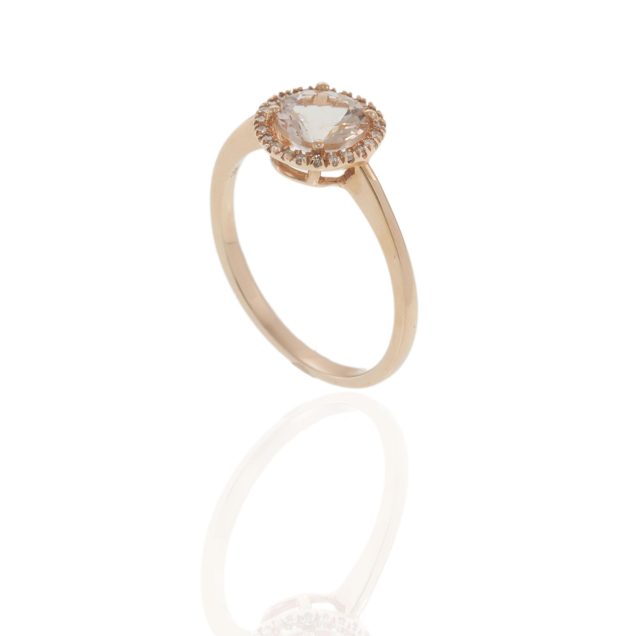 14KT Rose Gold Round Morganite Ring with Diamond Halo