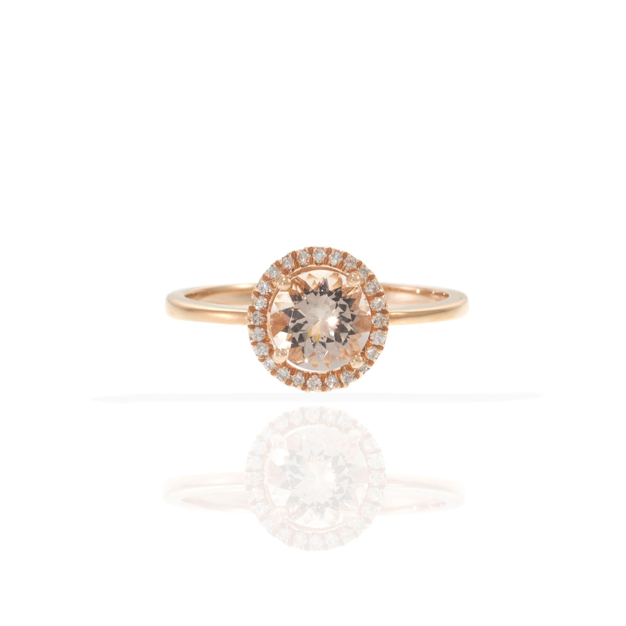 14KT Rose Gold Round Morganite Ring with Diamond Halo
