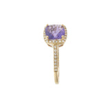 14KT Yellow Gold Cushion 1.28CT Amethyst Diamond Halo Ring with Open Gallery
