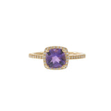 14KT Yellow Gold Cushion 1.28CT Amethyst Diamond Halo Ring with Open Gallery