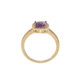 14KT Yellow Gold Cushion 1.28CT Amethyst Diamond Halo Ring with Open Gallery