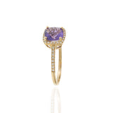 14KT Yellow Gold Cushion 1.28CT Amethyst Diamond Halo Ring with Open Gallery