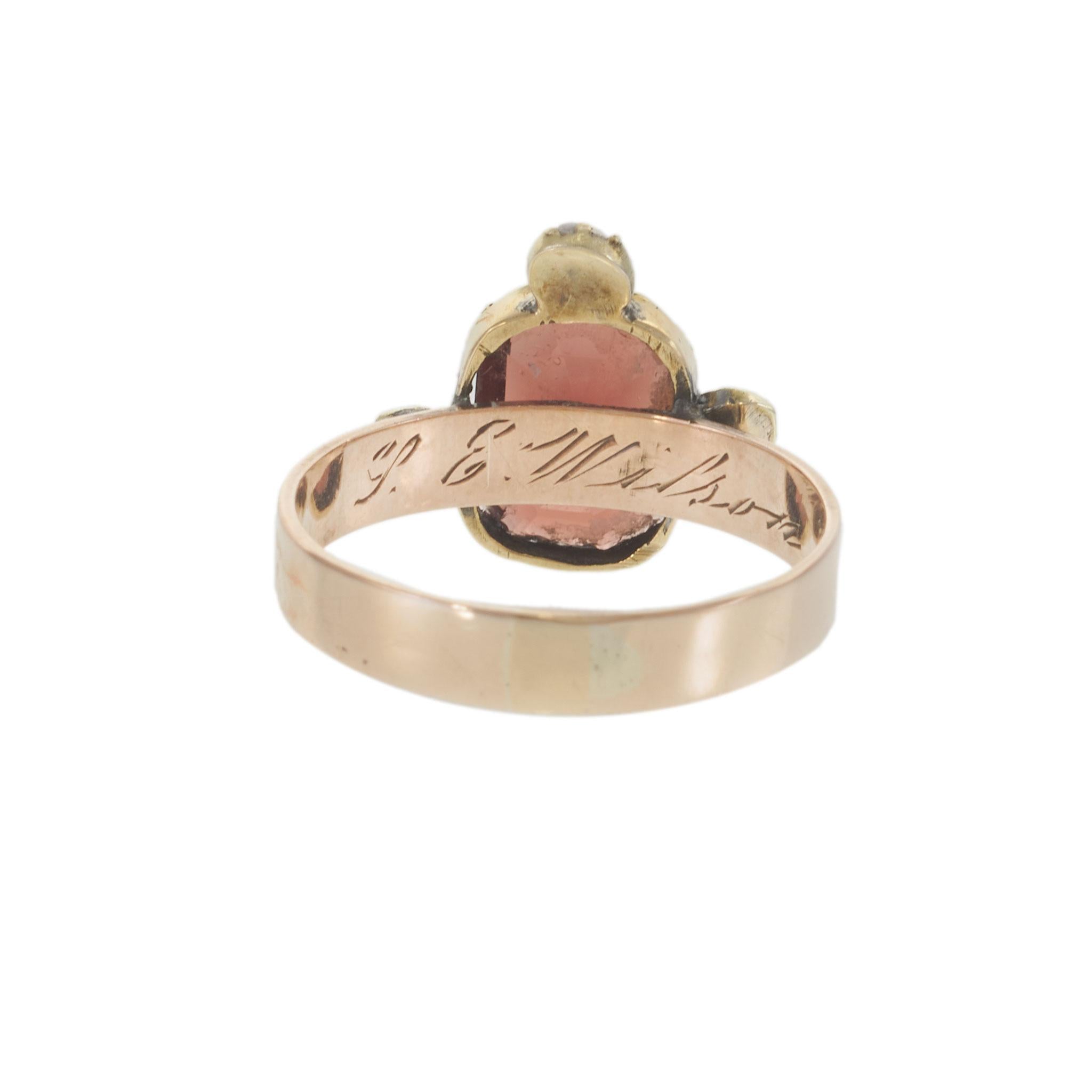 Antique Victorian 10KT Rose Gold Garnet and Seed Pearl Ring