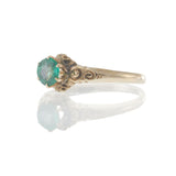 Antique Victorian Era 10KT Yellow Gold Emerald Filigree Ring