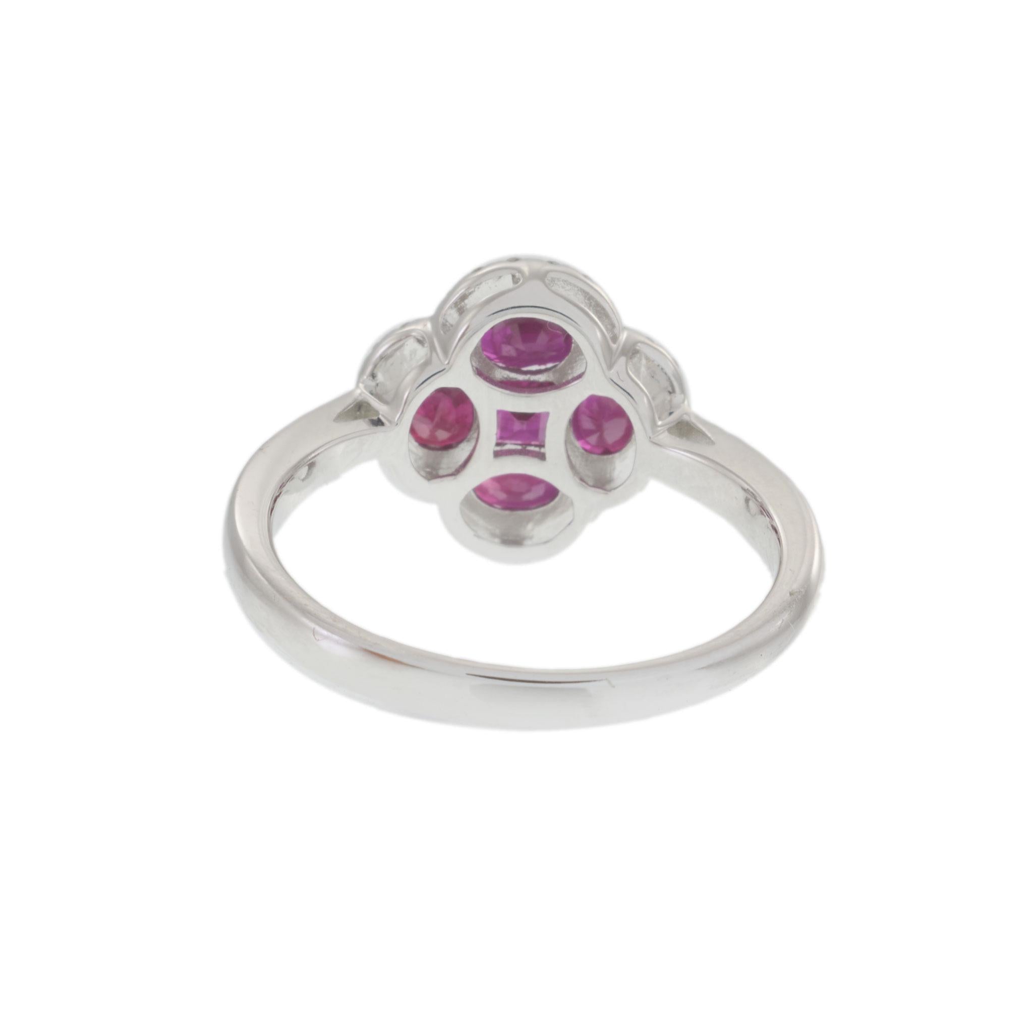 14KT White Gold Ruby and Diamond Clover Ring 1.59CT TW Rubies