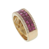 14KT Yellow Gold Invisible Set Ruby Band Ring with Diamond Accents