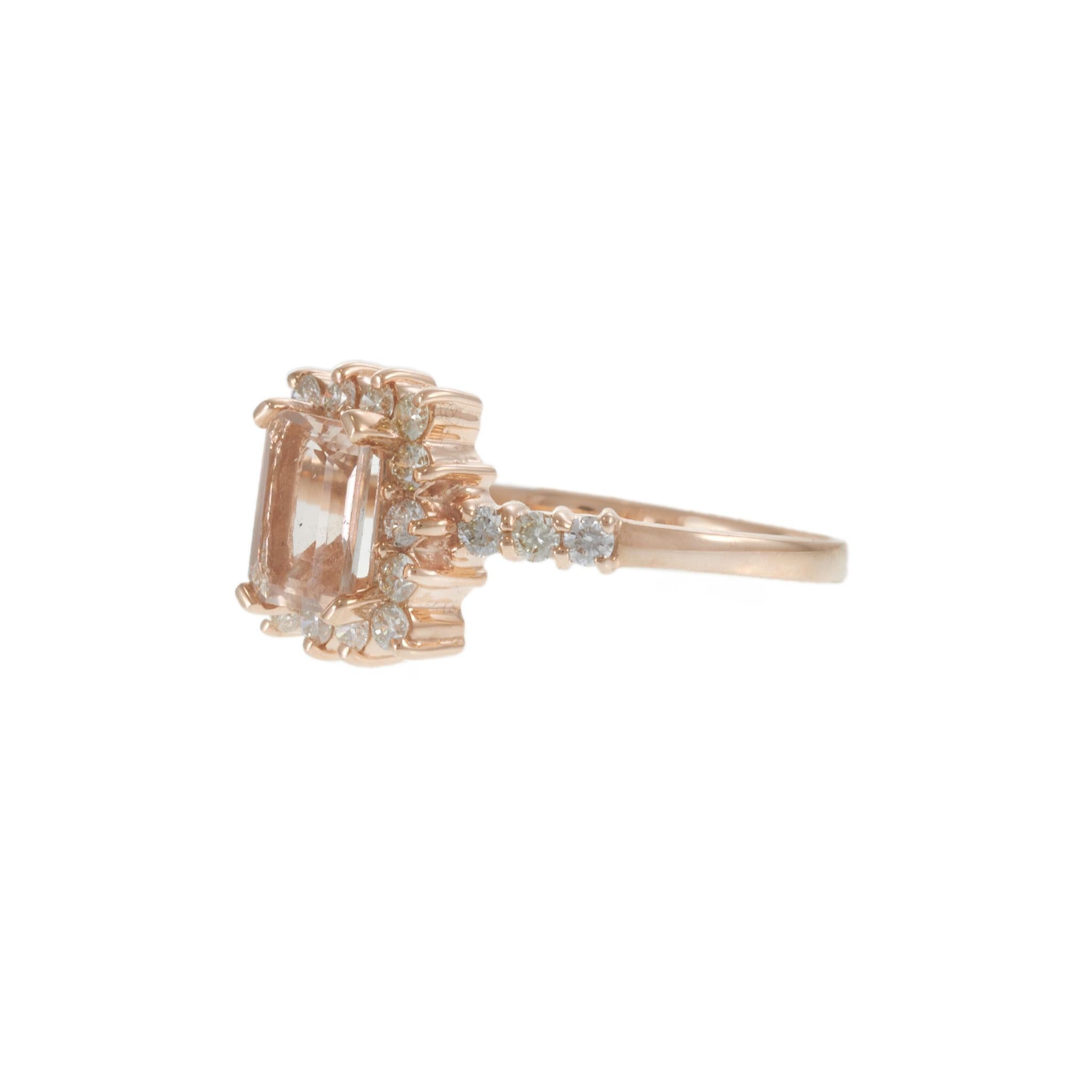 14KT Rose Gold Morganite and Diamond Halo Ring – 0.95CT