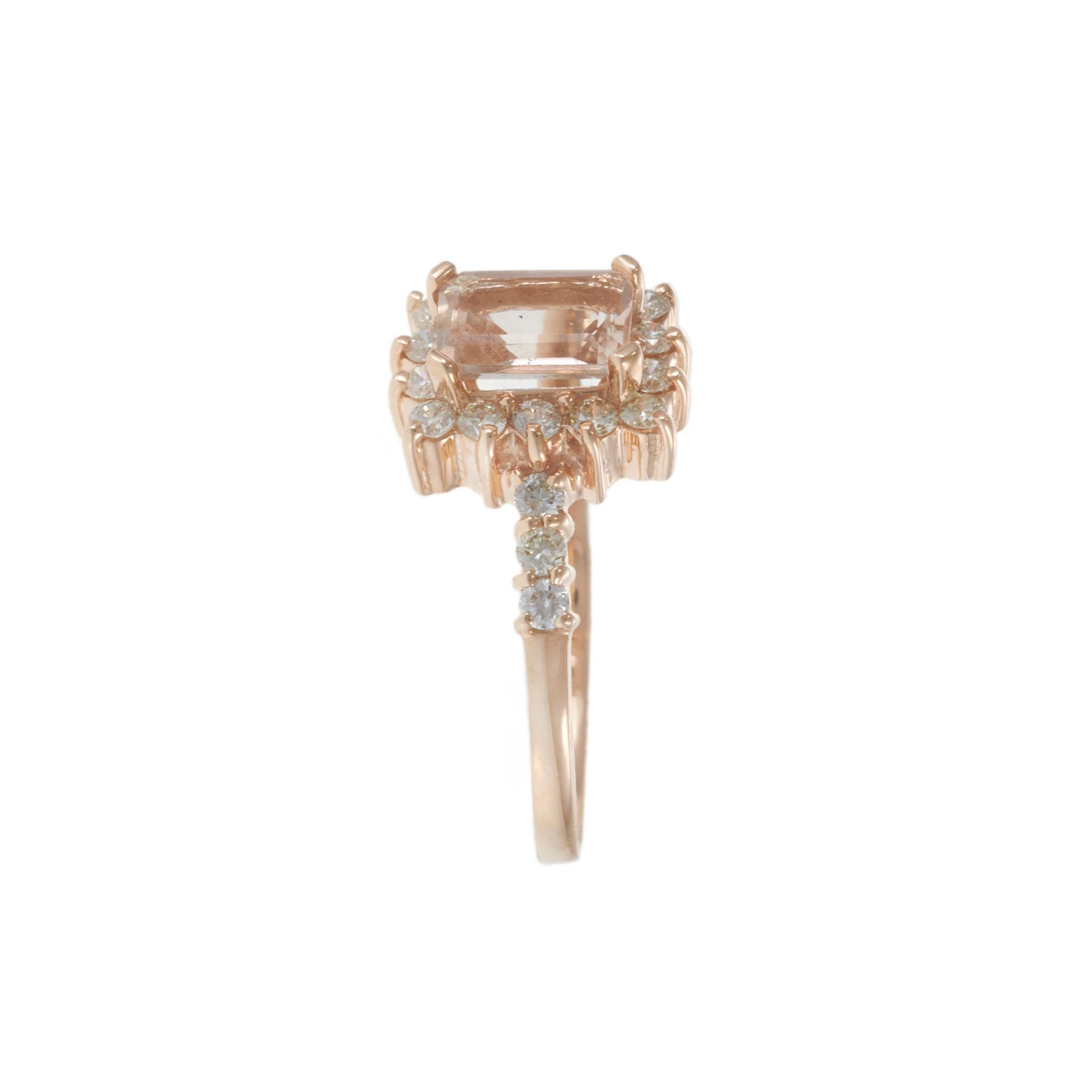 14KT Rose Gold Morganite and Diamond Halo Ring – 0.95CT