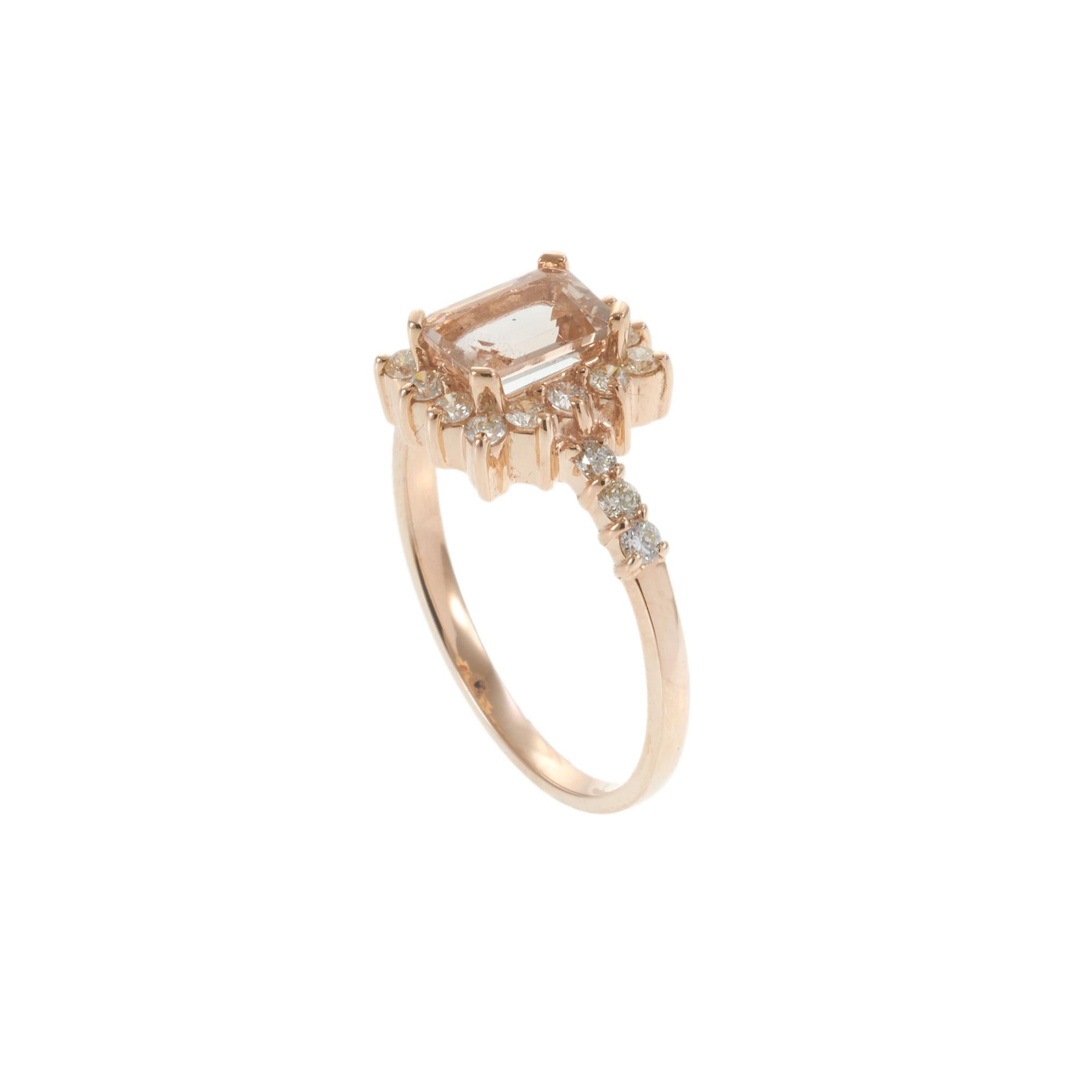 14KT Rose Gold Morganite and Diamond Halo Ring – 0.95CT