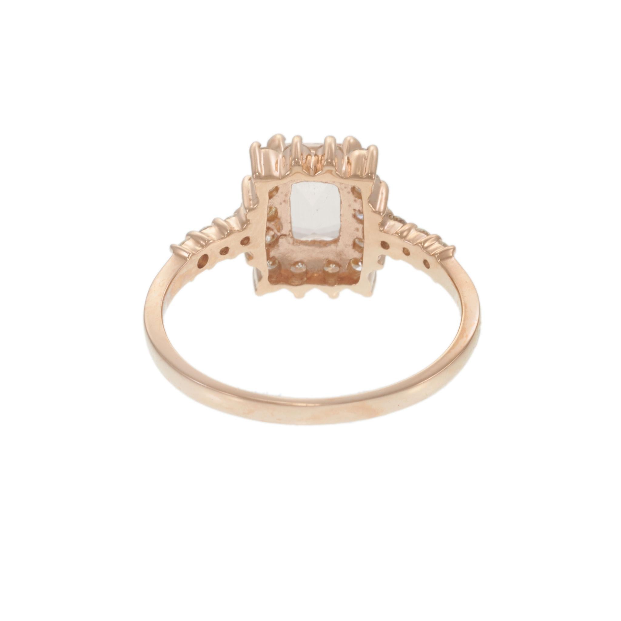 14KT Rose Gold Morganite and Diamond Halo Ring – 0.95CT