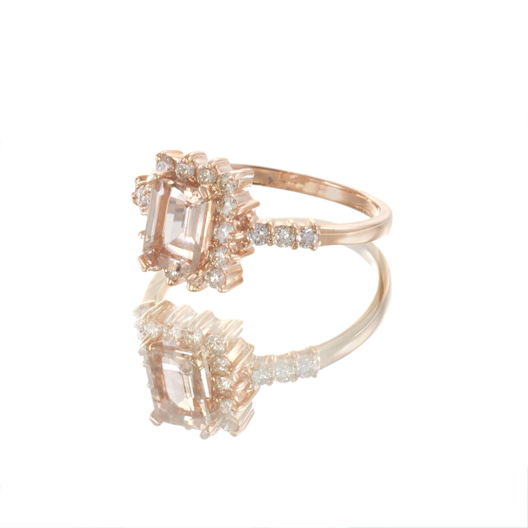 14KT Rose Gold Morganite and Diamond Halo Ring – 0.95CT