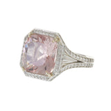 Platinum Cushion Morganite and Diamond Octagonal Halo Cocktail Ring