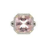 Platinum Cushion Morganite and Diamond Octagonal Halo Cocktail Ring