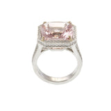 Platinum Cushion Morganite and Diamond Octagonal Halo Cocktail Ring