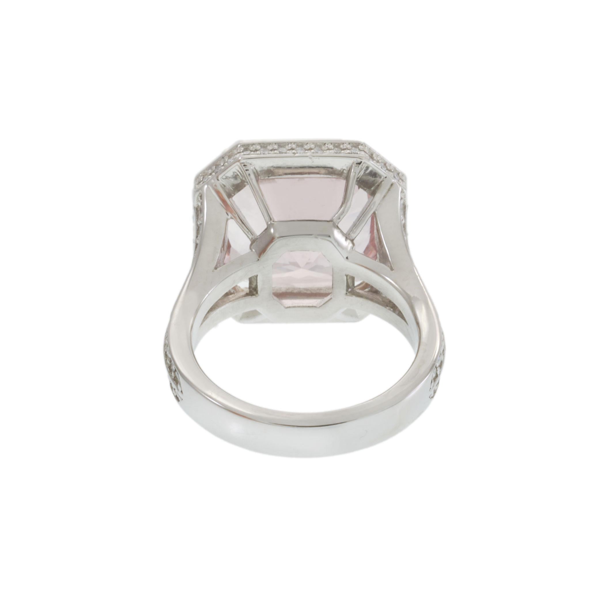 Platinum Cushion Morganite and Diamond Octagonal Halo Cocktail Ring