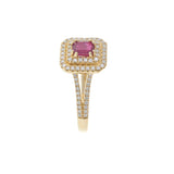 14KT Yellow Gold Ruby and Diamond Double Halo Ring 0.63CT