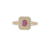 14KT Yellow Gold Ruby and Diamond Double Halo Ring 0.63CT