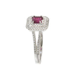 14KT White Gold Emerald Cut Ruby and Diamond Double Halo Ring 0.63CT Ruby