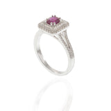 14KT White Gold Emerald Cut Ruby and Diamond Double Halo Ring 0.63CT Ruby