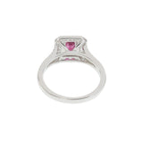 14KT White Gold Emerald Cut Ruby and Diamond Double Halo Ring 0.63CT Ruby