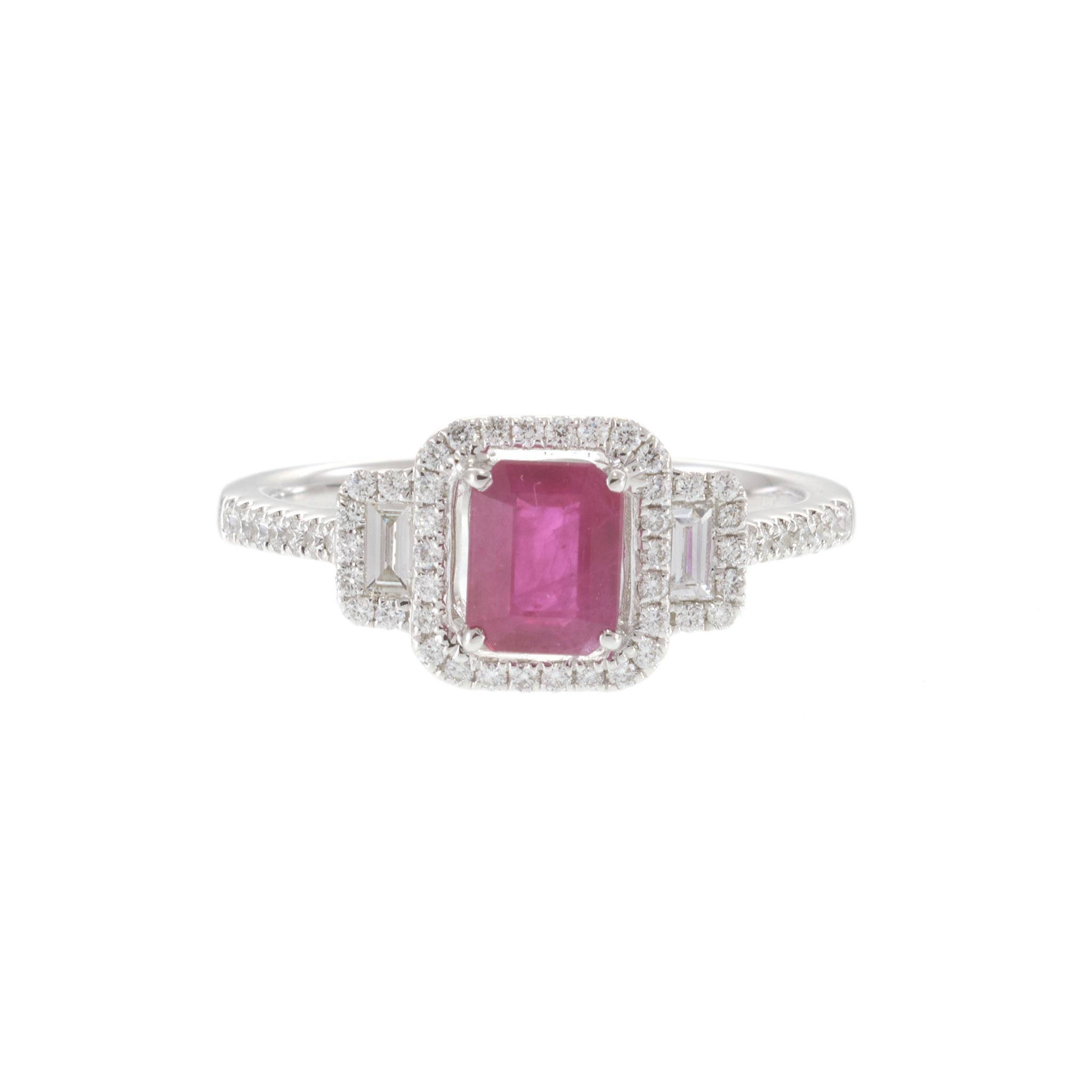 18KT White Gold Ruby and Diamond Halo Ring 0.76CT