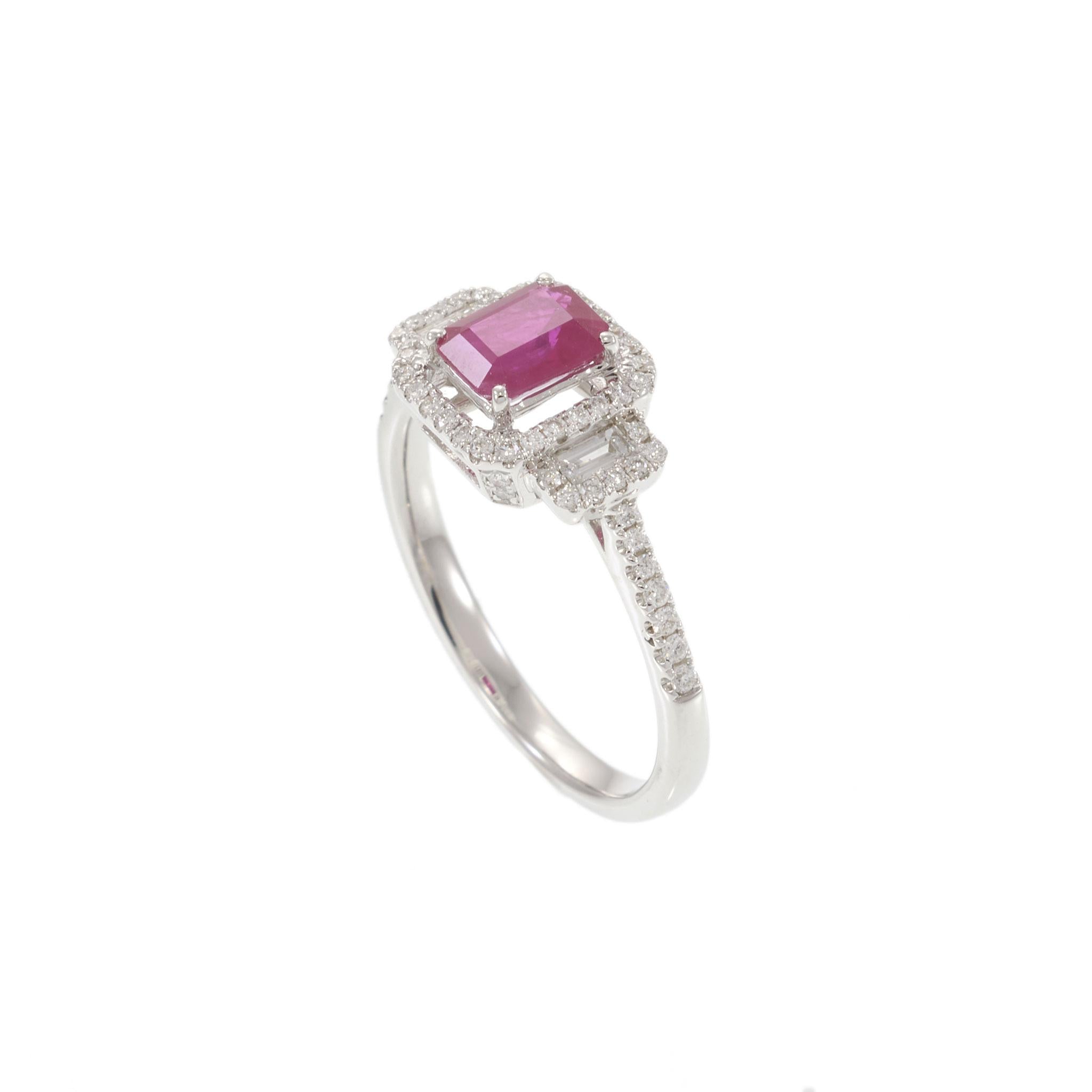 18KT White Gold Ruby and Diamond Halo Ring 0.76CT