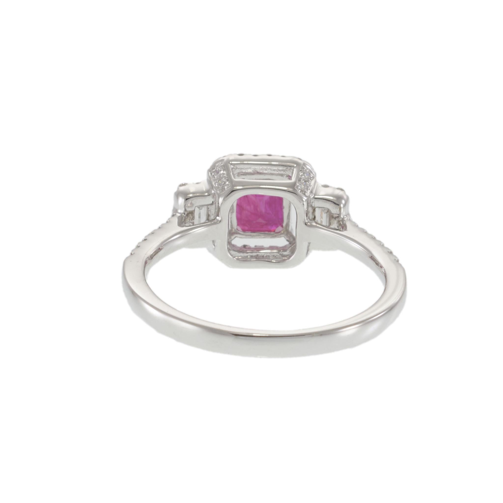 18KT White Gold Ruby and Diamond Halo Ring 0.76CT
