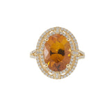 14KT Yellow Gold Citrine and Diamond Double Halo Ring