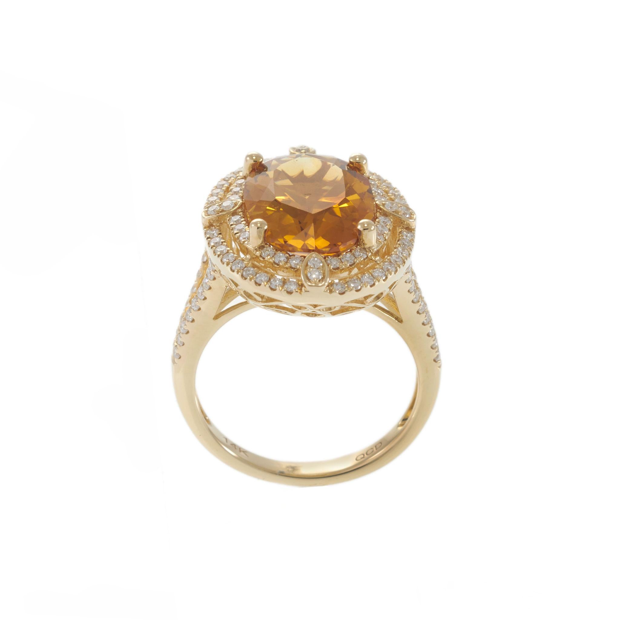 14KT Yellow Gold Citrine and Diamond Double Halo Ring