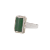 Vintage 18KT White Gold Jade & Baguette Diamond Ring