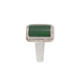Vintage 18KT White Gold Jade & Baguette Diamond Ring