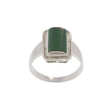 Vintage 18KT White Gold Jade & Baguette Diamond Ring