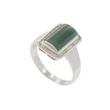 Vintage 18KT White Gold Jade & Baguette Diamond Ring