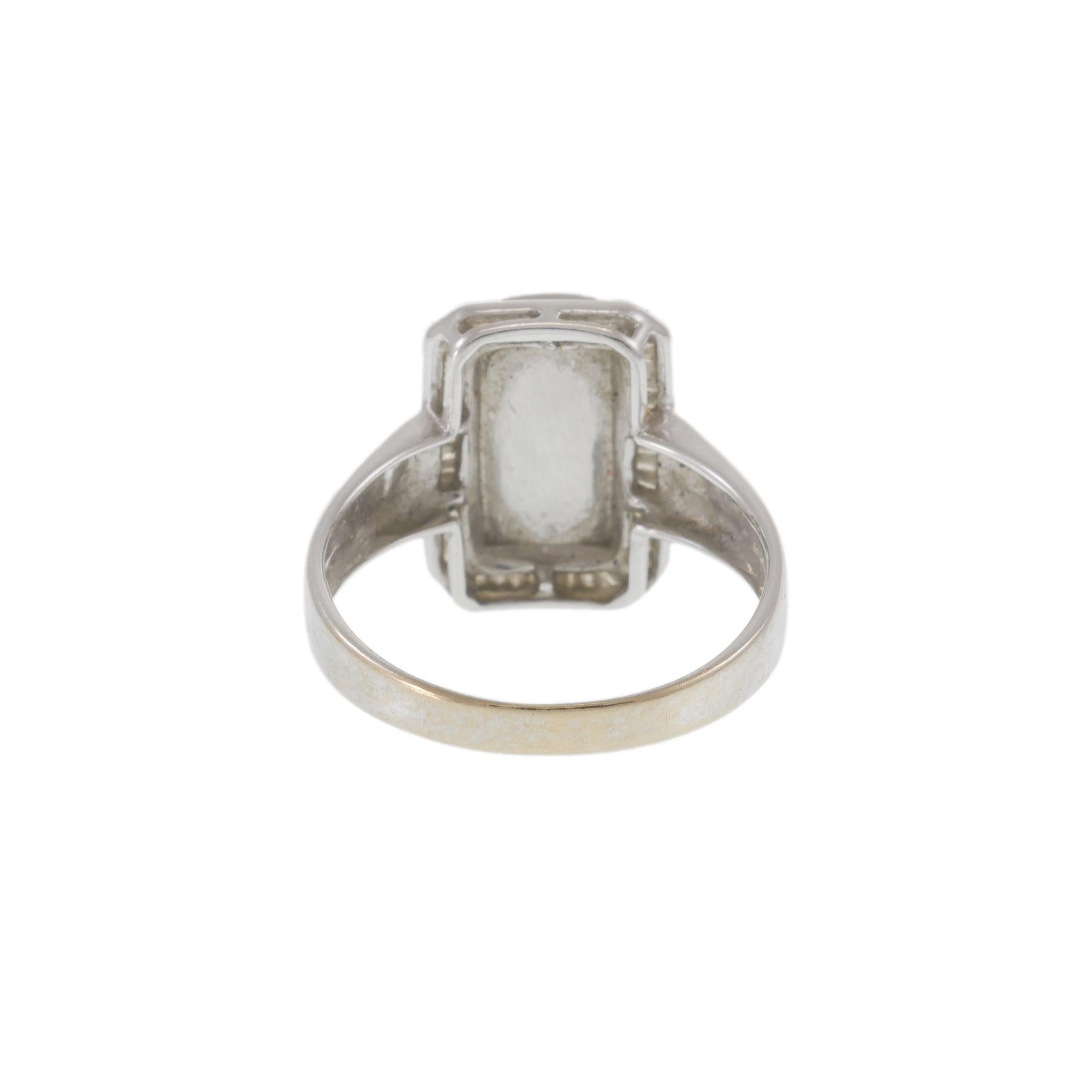 Vintage 18KT White Gold Jade & Baguette Diamond Ring