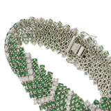 Vintage 18KT White Gold Chevron Mesh Bracelet with Tsavorites and Diamonds