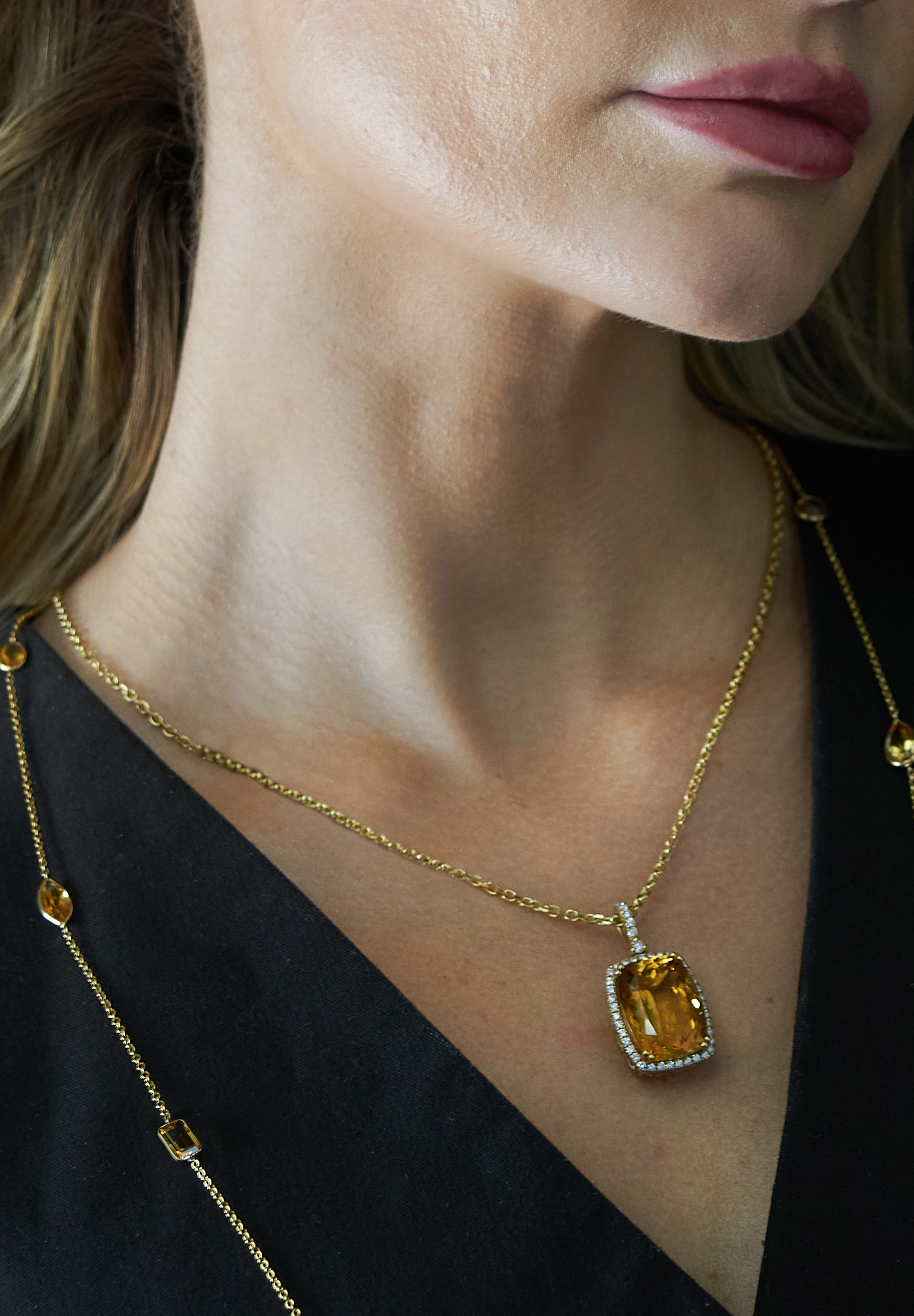 14KT Yellow Gold Citrine & Diamond Pendant Necklace