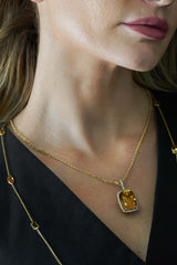 14KT Yellow Gold Citrine & Diamond Pendant Necklace