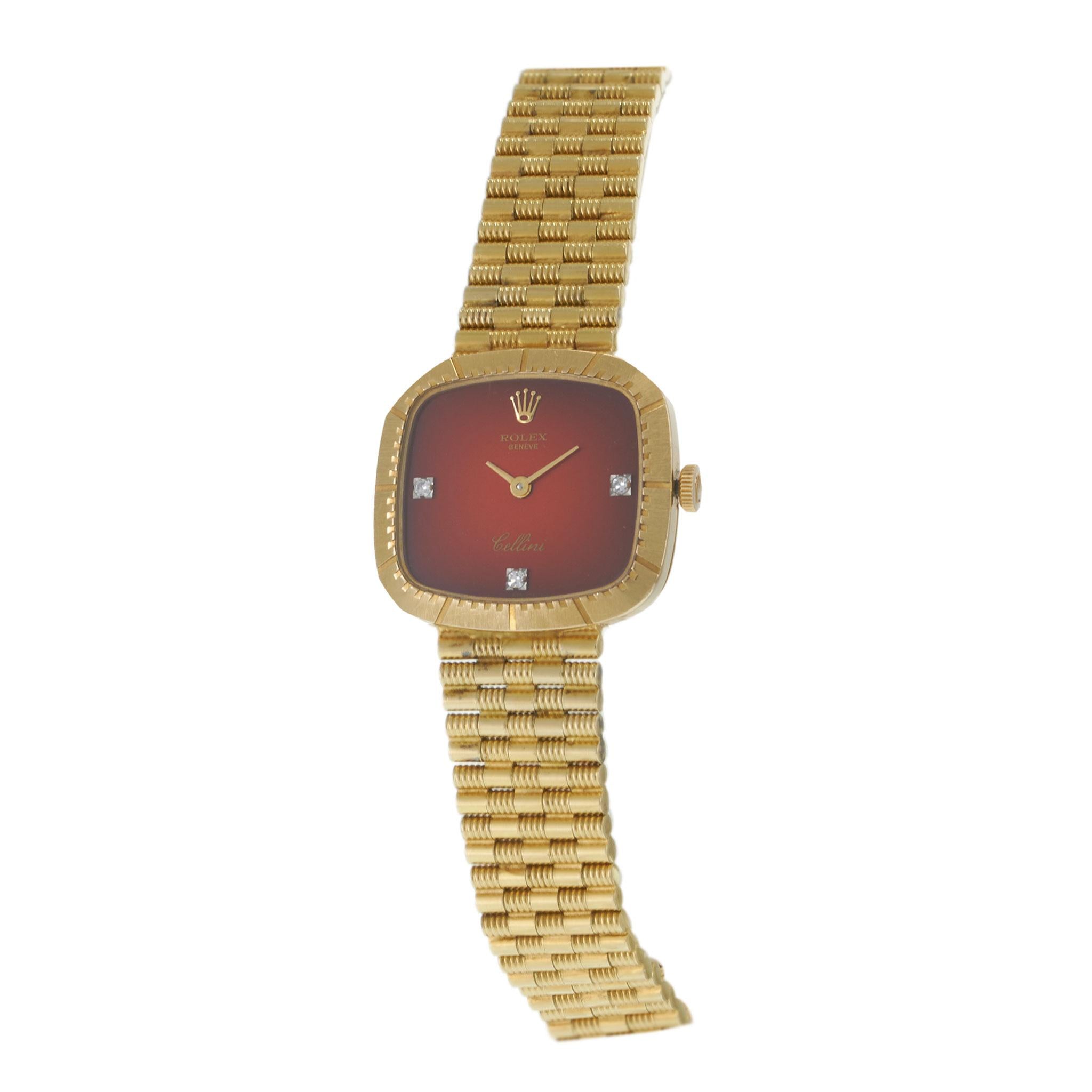 Vintage 18KT Rolex Cellini Ref. 4082 Red Vignette Diamond Dial Watch